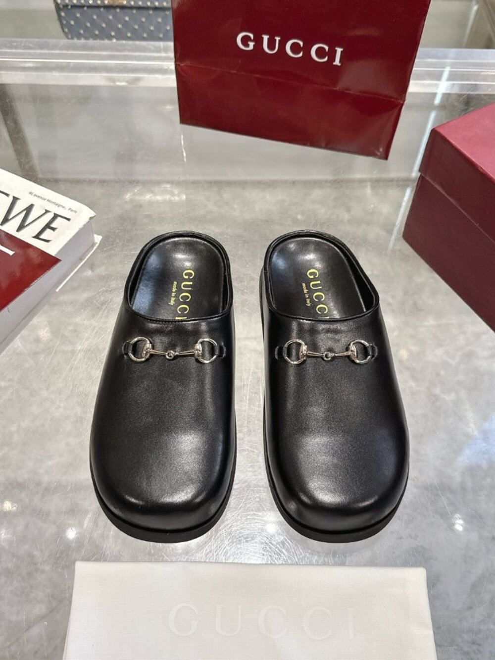 GUCCI Black Leather Horsebit Loafer Mules Slides Slippers - Picture 2 of 8